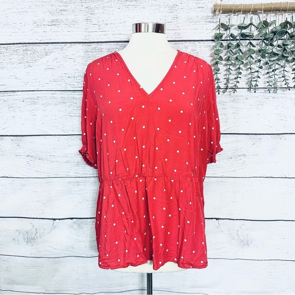 3/$22🩶 Old Navy Light Red White Polka Dot Short Sleeve Blouse Top Plus Size 2X - Picture 1 of 8